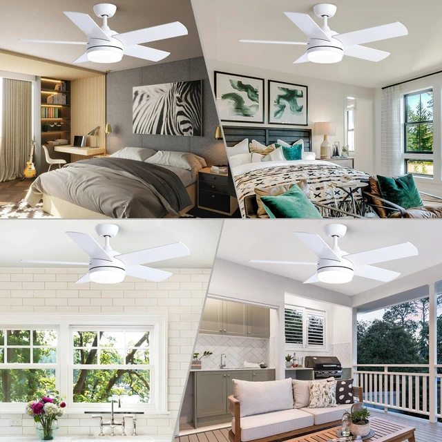 Alt view image 2 of 7 - 44 Inch White Ceiling Fan with Light and Remote Control.Noiseless,Dimmable,3CCT,6 Speeds Reversible, DC Ceiling Fans for Indoor or Covered Outdoor Use.ETL Listed