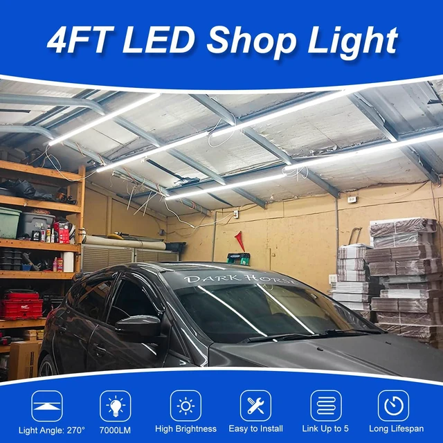 Alt view image 3 of 7 - Led Shop Lights,4FT LED Light 50W 6000K 7000LM Led Daylight,Garage Light,Linkable Clear Cover Integrated V-Shape for Garage Warehouse Workbench Workshop(6-Pack)
