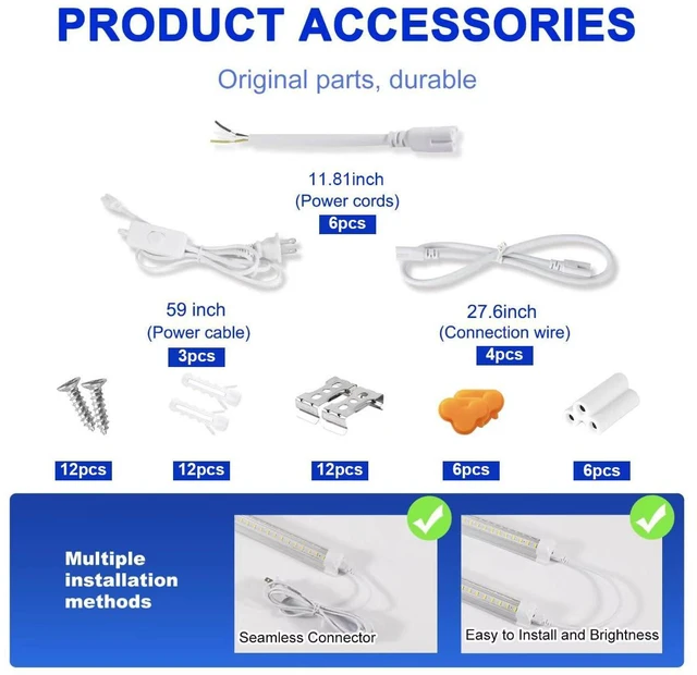 Alt view image 7 of 7 - Led Shop Lights,4FT LED Light 50W 6000K 7000LM Led Daylight,Garage Light,Linkable Clear Cover Integrated V-Shape for Garage Warehouse Workbench Workshop(6-Pack)