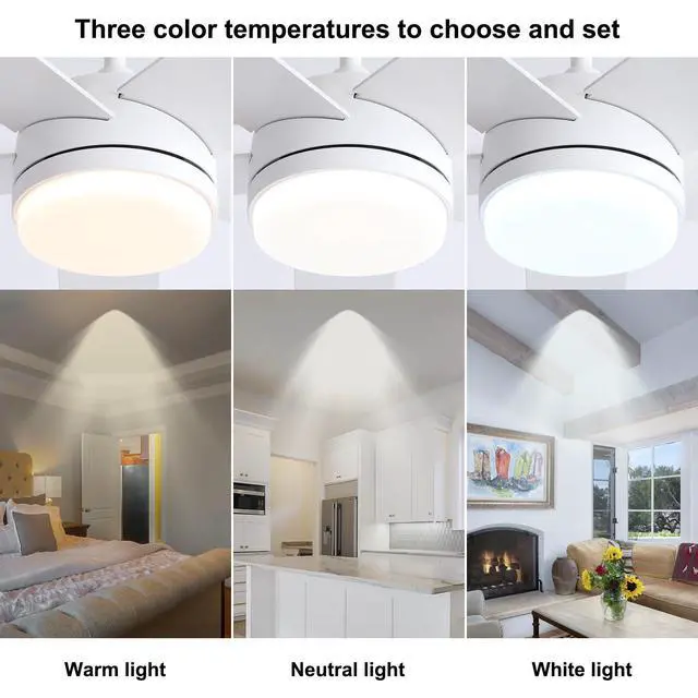 Alt view image 6 of 7 - 44 Inch White Ceiling Fan with Light and Remote Control.Noiseless,Dimmable,3CCT,6 Speeds Reversible, DC Ceiling Fans for Indoor or Covered Outdoor Use.ETL Listed