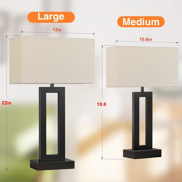 Alt view image 2 of 7 - 22" Tall Living Room Lamps for Night Stands - Touch Bedside Lamp with USB C+A, 3 Way Dimmable Bedroom Lamps for End Tables Set of 2, Modern Night Stand Lamps for Bed Side(Beige&Black)