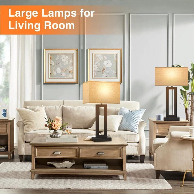 Alt view image 4 of 7 - 22" Tall Living Room Lamps for Night Stands - Touch Bedside Lamp with USB C+A, 3 Way Dimmable Bedroom Lamps for End Tables Set of 2, Modern Night Stand Lamps for Bed Side(Beige&Black)