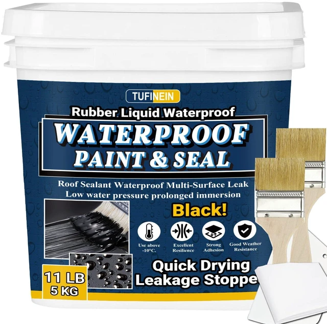 Main image of Rubber Liquid Waterproof Sealant, 11 LB/5 KG Black Quick Drying Multi Surface Foundation Leak Repair - Roof Gutters Basement Sealer Waterproof - Indoor & Outdoor Flexible Rubber Paint