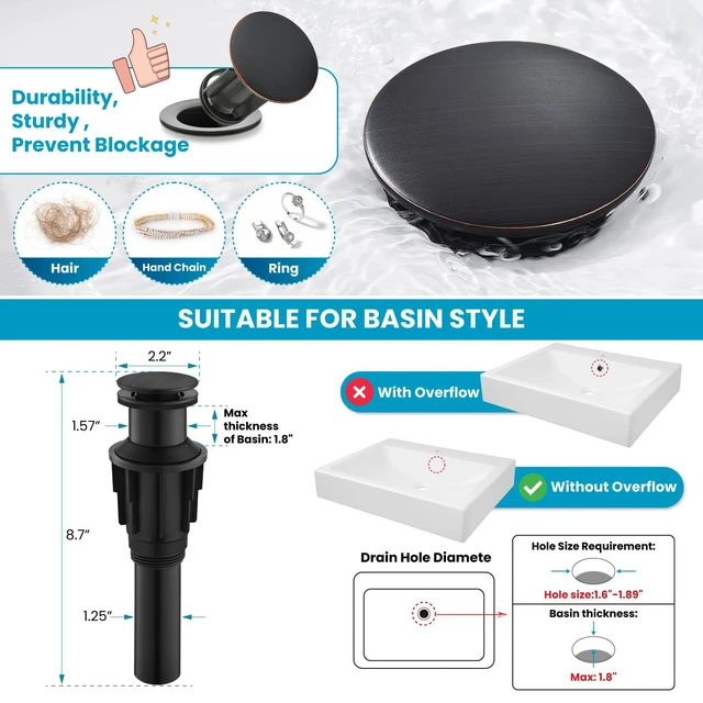 Alt view image 4 of 7 - Vintage Bathroom Vessel Sink Faucet, Oil Rubbed Bronze, with Drain Tall Bathroom Faucet 1 Hole Single Handle, 360° Swivel Spout, cUPC Water Lines, Lead-Free, for Farmhouse Vanity Washbasin RV
