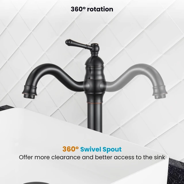 Alt view image 5 of 7 - Vintage Bathroom Vessel Sink Faucet, Oil Rubbed Bronze, with Drain Tall Bathroom Faucet 1 Hole Single Handle, 360° Swivel Spout, cUPC Water Lines, Lead-Free, for Farmhouse Vanity Washbasin RV