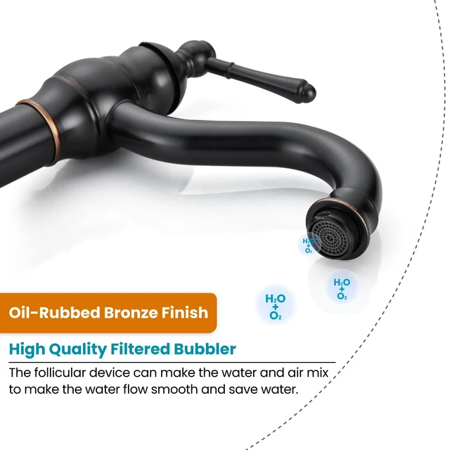Alt view image 6 of 7 - Vintage Bathroom Vessel Sink Faucet, Oil Rubbed Bronze, with Drain Tall Bathroom Faucet 1 Hole Single Handle, 360° Swivel Spout, cUPC Water Lines, Lead-Free, for Farmhouse Vanity Washbasin RV