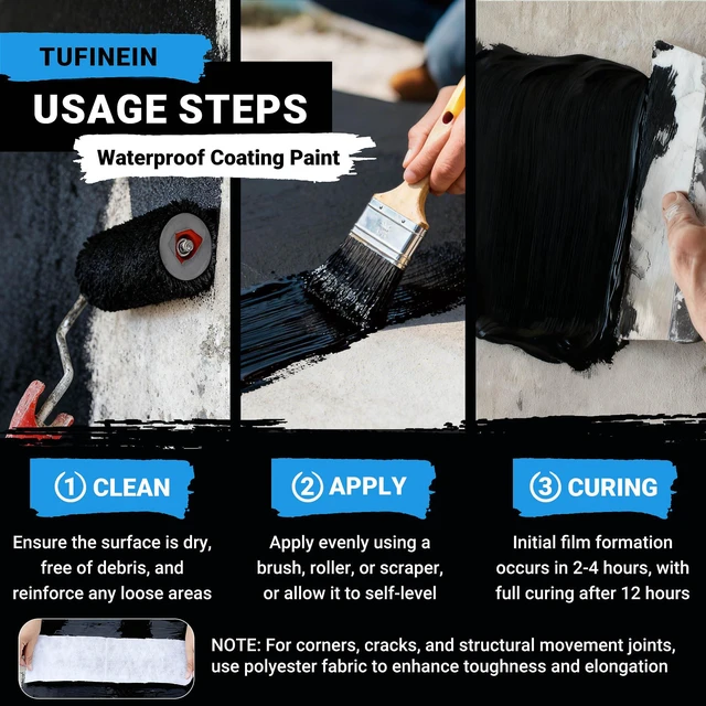 Alt view image 5 of 7 - Rubber Liquid Waterproof Sealant, 11 LB/5 KG Black Quick Drying Multi Surface Foundation Leak Repair - Roof Gutters Basement Sealer Waterproof - Indoor & Outdoor Flexible Rubber Paint