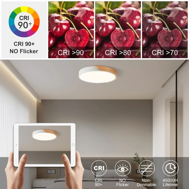 Alt view image 2 of 7 - Modern LED Ceiling Light, Minimalist Wood Flush Mount Ceiling Light Fixture, 4000K Not Dimmable, Circle Lighting Lamp with Acrylic Lampshade for Bedroom Dining Room Laundry (White, 15.8'')