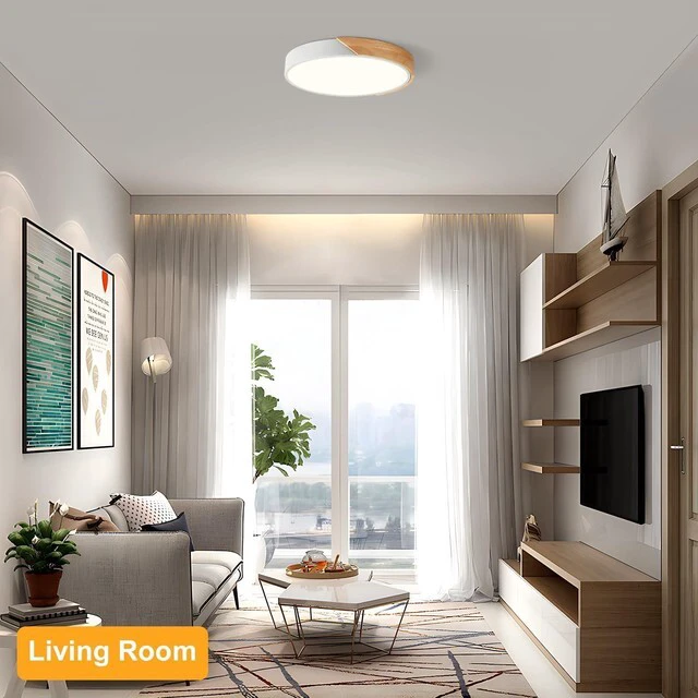 Alt view image 4 of 7 - Modern LED Ceiling Light, Minimalist Wood Flush Mount Ceiling Light Fixture, 4000K Not Dimmable, Circle Lighting Lamp with Acrylic Lampshade for Bedroom Dining Room Laundry (White, 15.8'')