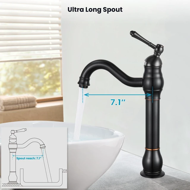 Alt view image 7 of 7 - Vintage Bathroom Vessel Sink Faucet, Oil Rubbed Bronze, with Drain Tall Bathroom Faucet 1 Hole Single Handle, 360° Swivel Spout, cUPC Water Lines, Lead-Free, for Farmhouse Vanity Washbasin RV