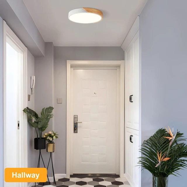 Alt view image 5 of 7 - Modern LED Ceiling Light, Minimalist Wood Flush Mount Ceiling Light Fixture, 4000K Not Dimmable, Circle Lighting Lamp with Acrylic Lampshade for Bedroom Dining Room Laundry (White, 15.8'')