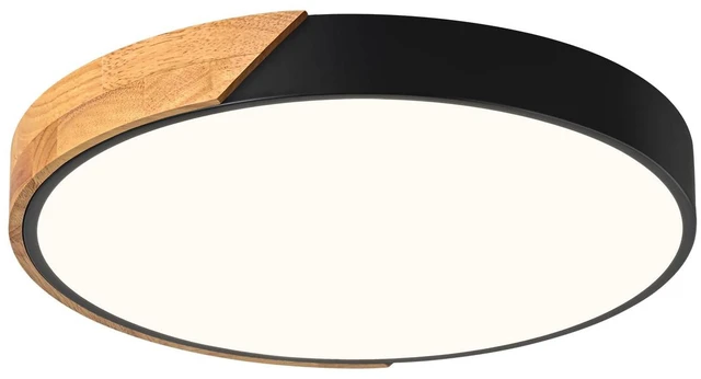 Main image of Modern LED Ceiling Light, Minimalist Wood Flush Mount Ceiling Light Fixture, 4000K Not Dimmable, Circle Lighting Lamp with Acrylic Lampshade for Bedroom Dining Room Laundry (Black,15.8")