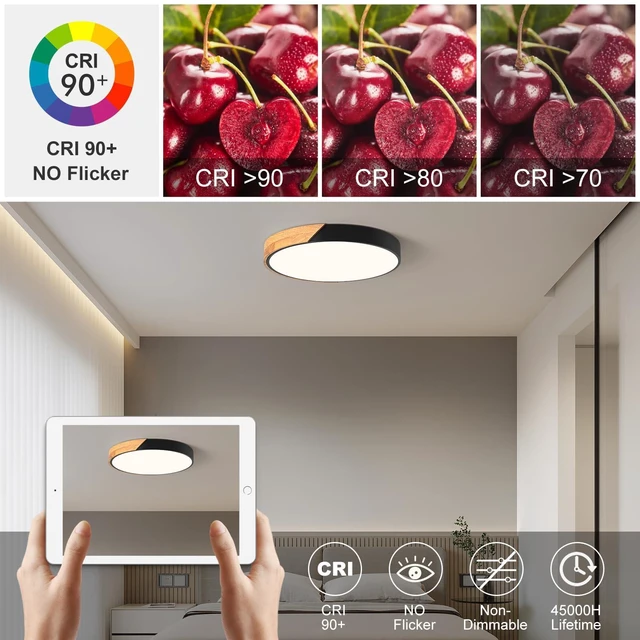 Alt view image 2 of 7 - Modern LED Ceiling Light, Minimalist Wood Flush Mount Ceiling Light Fixture, 4000K Not Dimmable, Circle Lighting Lamp with Acrylic Lampshade for Bedroom Dining Room Laundry (Black,15.8")