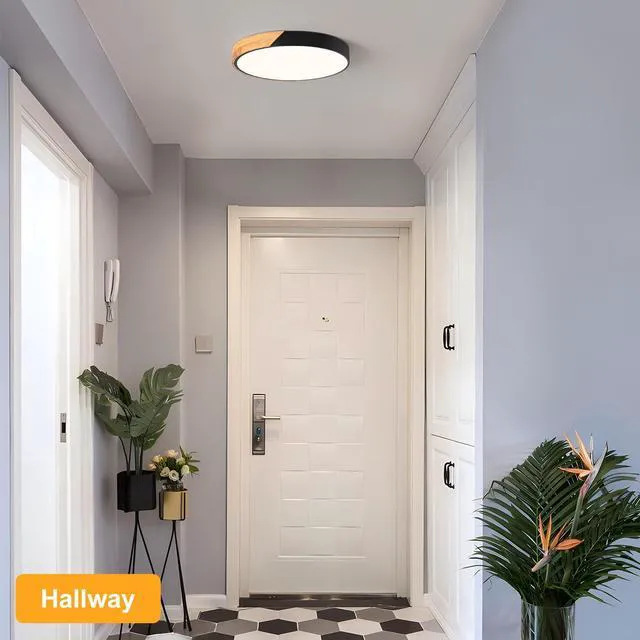 Alt view image 6 of 7 - Modern LED Ceiling Light, Minimalist Wood Flush Mount Ceiling Light Fixture, 4000K Not Dimmable, Circle Lighting Lamp with Acrylic Lampshade for Bedroom Dining Room Laundry (Black,15.8")