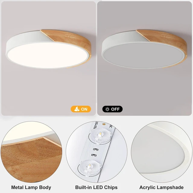 Alt view image 7 of 7 - Modern LED Ceiling Light, Minimalist Wood Flush Mount Ceiling Light Fixture, 4000K Not Dimmable, Circle Lighting Lamp with Acrylic Lampshade for Bedroom Dining Room Laundry (White, 15.8'')