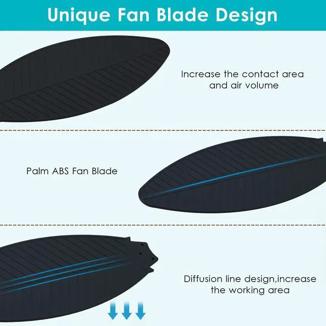 Alt view image 5 of 7 - 46" Black Ceiling Fans with RGB Lights - Flush Mount Ceiling Fan Light with LED 3CCT Dimmable, Tropical Palm Leaf Ceiling Fans for Indoor Party,Covered Outdoor