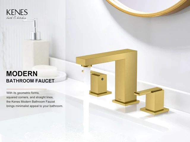 Alt view image 2 of 7 - Brushed Gold Widespread Bathroom Faucet 3 Hole Vanity Faucet 2 Handle Bathroom Sink Faucet with Pop Up Drain & Supply Lines, Lead-Free cUPC & NSF Certified, 8 Inch Faucet for Vanity Restroom Sink