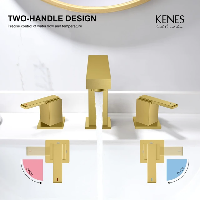 Alt view image 5 of 7 - Brushed Gold Widespread Bathroom Faucet 3 Hole Vanity Faucet 2 Handle Bathroom Sink Faucet with Pop Up Drain & Supply Lines, Lead-Free cUPC & NSF Certified, 8 Inch Faucet for Vanity Restroom Sink