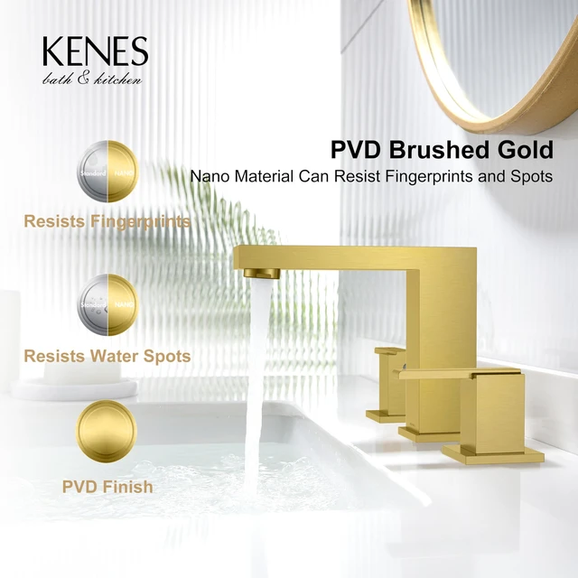 Alt view image 7 of 7 - Brushed Gold Widespread Bathroom Faucet 3 Hole Vanity Faucet 2 Handle Bathroom Sink Faucet with Pop Up Drain & Supply Lines, Lead-Free cUPC & NSF Certified, 8 Inch Faucet for Vanity Restroom Sink