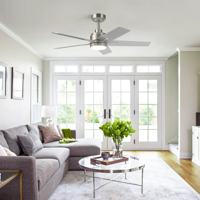 Alt view image 2 of 7 - 48 Inch Brushed Nickel Ceiling Fan with Light and Remote Control.Noiseless,Dimmable, 3CCT,6 Speeds Reversible, Modern DC Ceiling Fans for Indoor or Covered Outdoor Use,ETL Listed