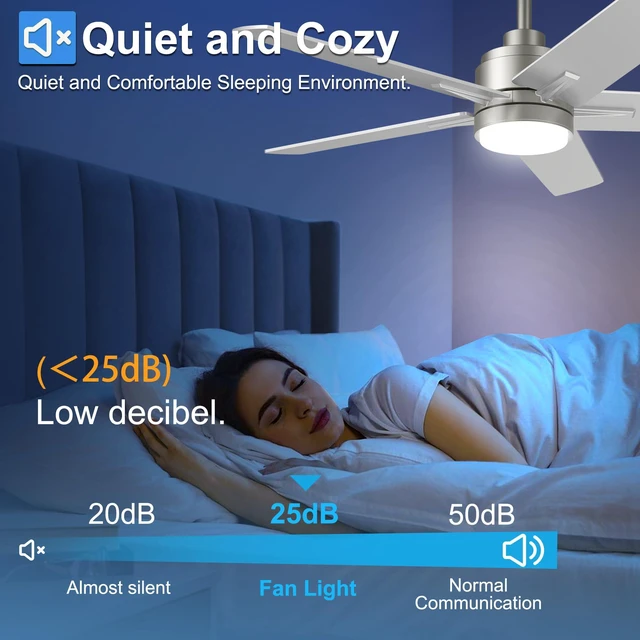 Alt view image 4 of 7 - 48 Inch Brushed Nickel Ceiling Fan with Light and Remote Control.Noiseless,Dimmable, 3CCT,6 Speeds Reversible, Modern DC Ceiling Fans for Indoor or Covered Outdoor Use,ETL Listed