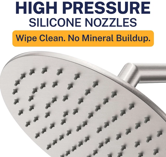 Alt view image 3 of 7 - ® Solid Metal 8 Inch Rainfall Shower Head BRUSHED NICKEL - Shower Head Rainfall - 2.5 GPM High Flow Shower Head Optimized for Pressure Large Round Rain Shower Heads