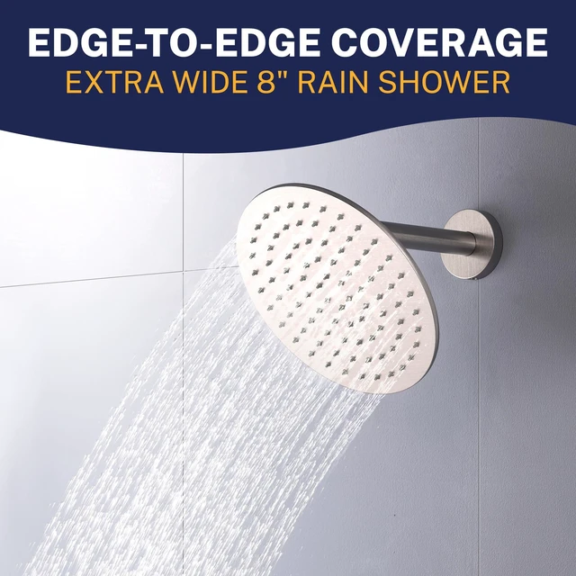 Alt view image 4 of 7 - ® Solid Metal 8 Inch Rainfall Shower Head BRUSHED NICKEL - Shower Head Rainfall - 2.5 GPM High Flow Shower Head Optimized for Pressure Large Round Rain Shower Heads