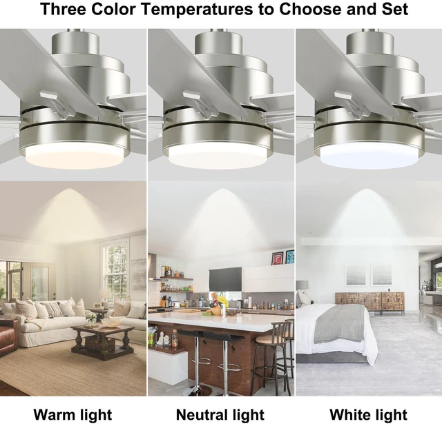 Alt view image 6 of 7 - 48 Inch Brushed Nickel Ceiling Fan with Light and Remote Control.Noiseless,Dimmable, 3CCT,6 Speeds Reversible, Modern DC Ceiling Fans for Indoor or Covered Outdoor Use,ETL Listed