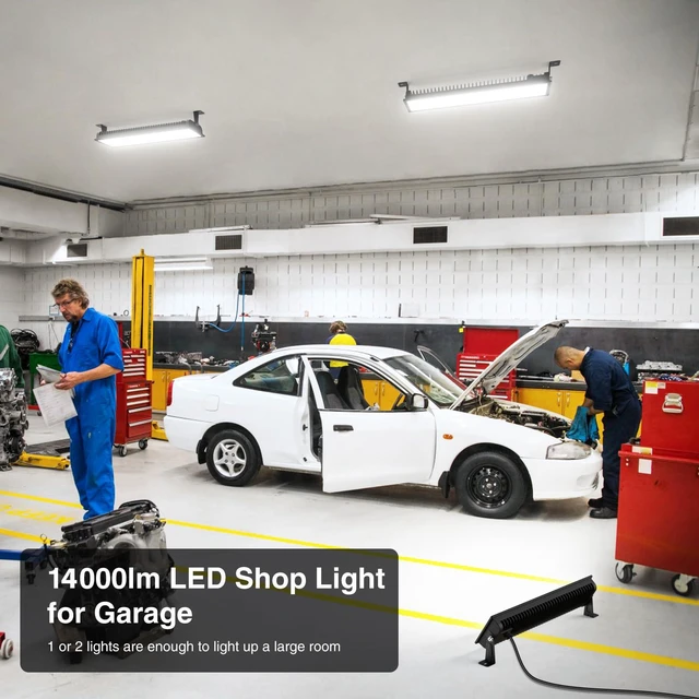 Alt view image 2 of 7 - 4Pack LED Shop Lights,100W 14000lm Plug in Ultra Bright LED Work Lights,6500K Daylight White Garage Light,IP66 Waterproof Lighting for Garage Warehouses Workshop