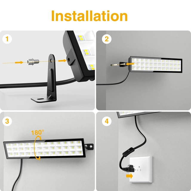 Alt view image 5 of 7 - 4Pack LED Shop Lights,100W 14000lm Plug in Ultra Bright LED Work Lights,6500K Daylight White Garage Light,IP66 Waterproof Lighting for Garage Warehouses Workshop