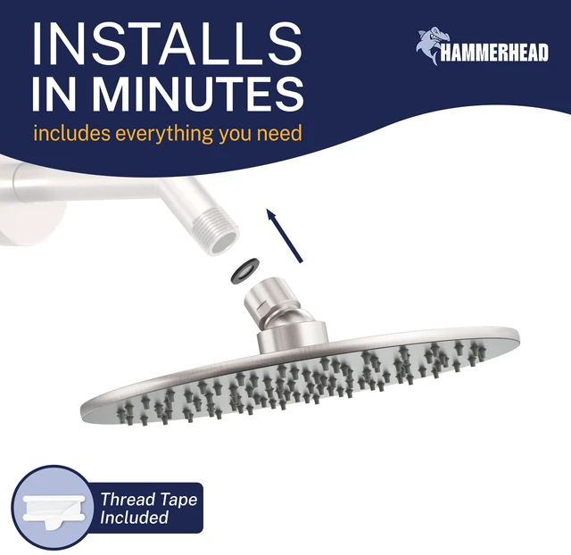 Alt view image 7 of 7 - ® Solid Metal 8 Inch Rainfall Shower Head BRUSHED NICKEL - Shower Head Rainfall - 2.5 GPM High Flow Shower Head Optimized for Pressure Large Round Rain Shower Heads