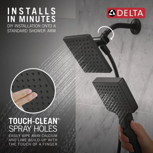 Alt view image 5 of 7 - Square 2-in-1 Dual Shower Head with 4-Setting HandHeld Spray, Matte Black Detachable Double Shower Head with Hose, Showerhead, 1.75 GPM Flow Rate, Matte Black 75755BL