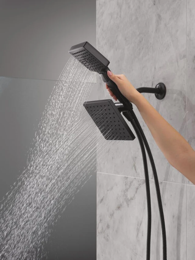 Alt view image 7 of 7 - Square 2-in-1 Dual Shower Head with 4-Setting HandHeld Spray, Matte Black Detachable Double Shower Head with Hose, Showerhead, 1.75 GPM Flow Rate, Matte Black 75755BL