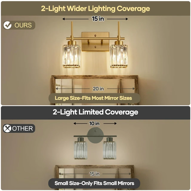 Alt view image 2 of 7 - Modern Crystal Bathroom Vanity Light 2-Lights Brushed Gold Bathroom Light Fixtures Over Mirror Brushed Gold Vanity Lighting Fixtures Square Shade Wall Sconce (Bulbs Not Include)