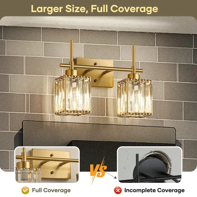 Alt view image 6 of 7 - Modern Crystal Bathroom Vanity Light 2-Lights Brushed Gold Bathroom Light Fixtures Over Mirror Brushed Gold Vanity Lighting Fixtures Square Shade Wall Sconce (Bulbs Not Include)