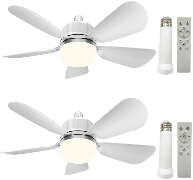 Main image of 2Pack Socket Fan Light With Remote, Screw in Ceiling Fans with Dimmable Light, 3 Colors 3000K-6500K,Smart Ceiling Fan Light Kit Bulb for Bedroom Living Room Kitchen Garage Dinning Room