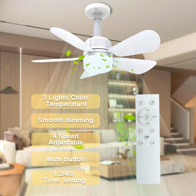 Alt view image 4 of 7 - 2Pack Socket Fan Light With Remote, Screw in Ceiling Fans with Dimmable Light, 3 Colors 3000K-6500K,Smart Ceiling Fan Light Kit Bulb for Bedroom Living Room Kitchen Garage Dinning Room