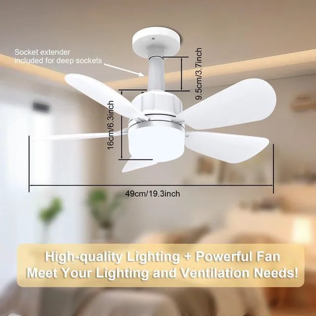 Alt view image 5 of 7 - 2Pack Socket Fan Light With Remote, Screw in Ceiling Fans with Dimmable Light, 3 Colors 3000K-6500K,Smart Ceiling Fan Light Kit Bulb for Bedroom Living Room Kitchen Garage Dinning Room