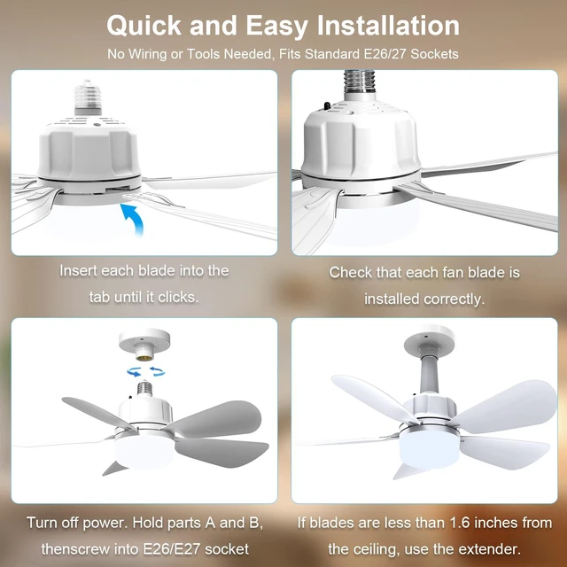 Alt view image 6 of 7 - 2Pack Socket Fan Light With Remote, Screw in Ceiling Fans with Dimmable Light, 3 Colors 3000K-6500K,Smart Ceiling Fan Light Kit Bulb for Bedroom Living Room Kitchen Garage Dinning Room