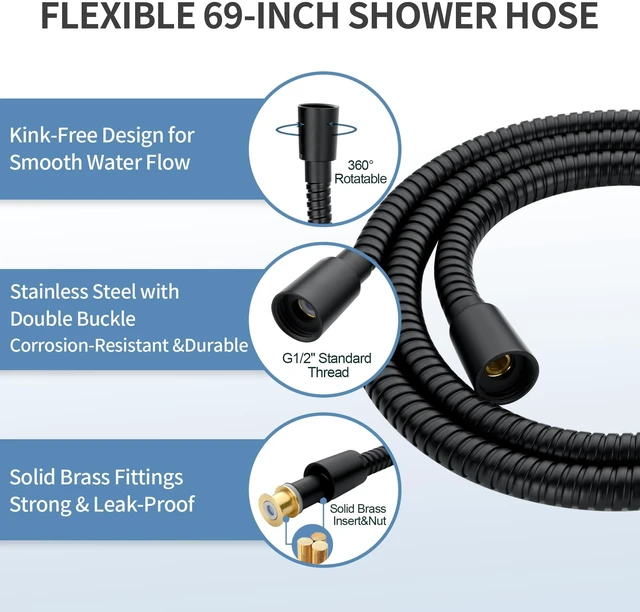 Alt view image 6 of 7 - Stainless Steel Slide Bar Grab Rail Set Ada Compliant, 5-Spray Handshower with Slide Bar Kit Includes Handheld Shower Head and 69-Inch Hose, Matte Black