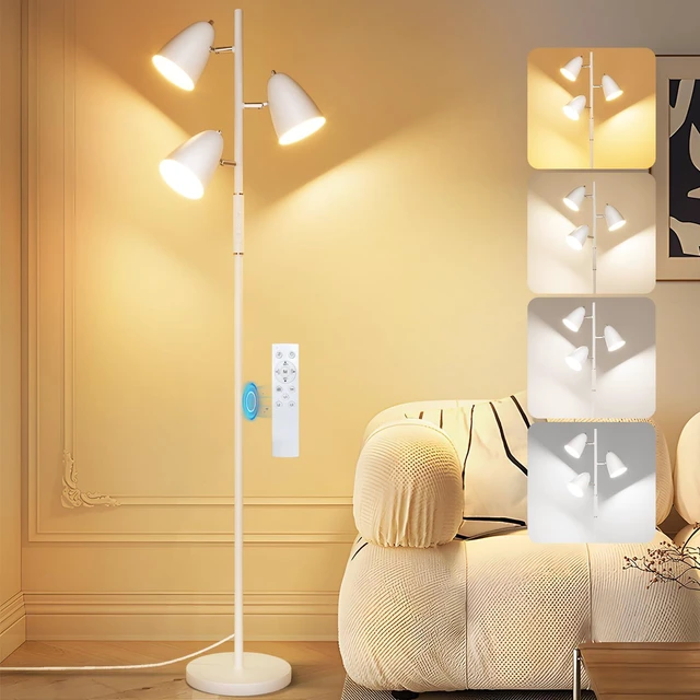 Main image of 36W LED Floor Lamp for Living Room, Modern White 3-Light Tree Standing Lamp Remote and Touch Control, 3 Rotatable Lights Heads, Stepless Dimmable, 4 Color Temperature, Stand up Lamps for Bedroom Home