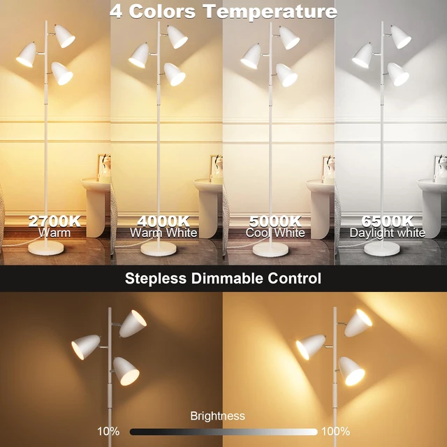 Alt view image 2 of 7 - 36W LED Floor Lamp for Living Room, Modern White 3-Light Tree Standing Lamp Remote and Touch Control, 3 Rotatable Lights Heads, Stepless Dimmable, 4 Color Temperature, Stand up Lamps for Bedroom Home