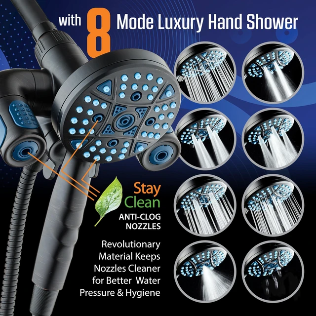 Alt view image 6 of 7 - Polaris 208-mode High Pressure Shower Head Combo with Hydro Arms Luxury 3-way 14-zone System with 370 Stay-clean Power Jets, Handheld Magnetic Docking & 6 ft. Stainless Steel Hose / Bronze