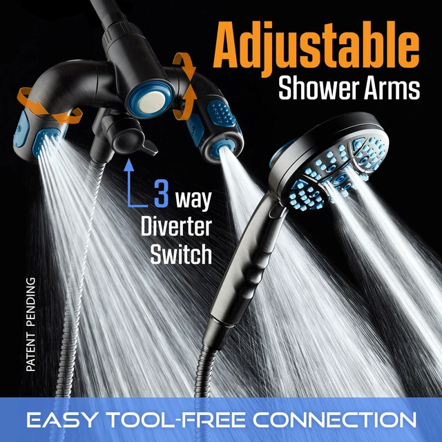 Alt view image 7 of 7 - Polaris 208-mode High Pressure Shower Head Combo with Hydro Arms Luxury 3-way 14-zone System with 370 Stay-clean Power Jets, Handheld Magnetic Docking & 6 ft. Stainless Steel Hose / Bronze
