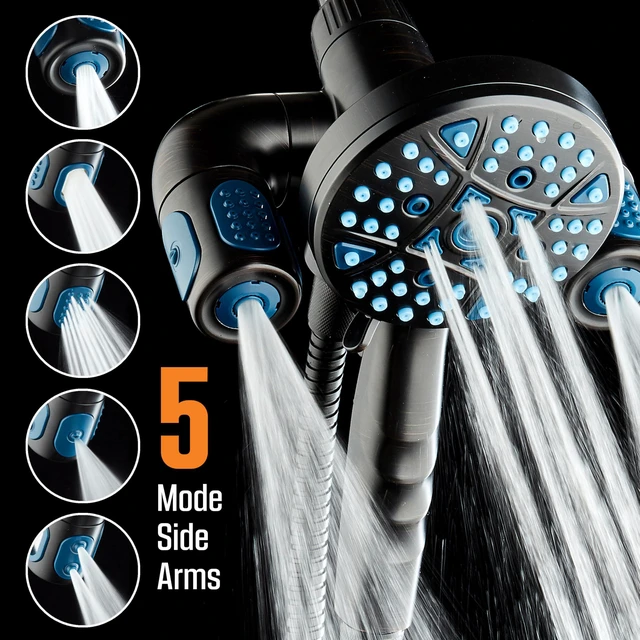 Alt view image 5 of 7 - Polaris 208-mode High Pressure Shower Head Combo with Hydro Arms Luxury 3-way 14-zone System with 370 Stay-clean Power Jets, Handheld Magnetic Docking & 6 ft. Stainless Steel Hose / Bronze