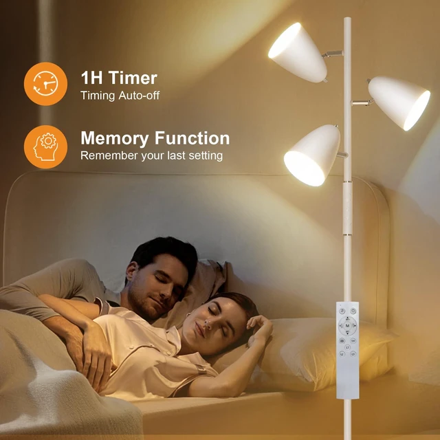 Alt view image 6 of 7 - 36W LED Floor Lamp for Living Room, Modern White 3-Light Tree Standing Lamp Remote and Touch Control, 3 Rotatable Lights Heads, Stepless Dimmable, 4 Color Temperature, Stand up Lamps for Bedroom Home