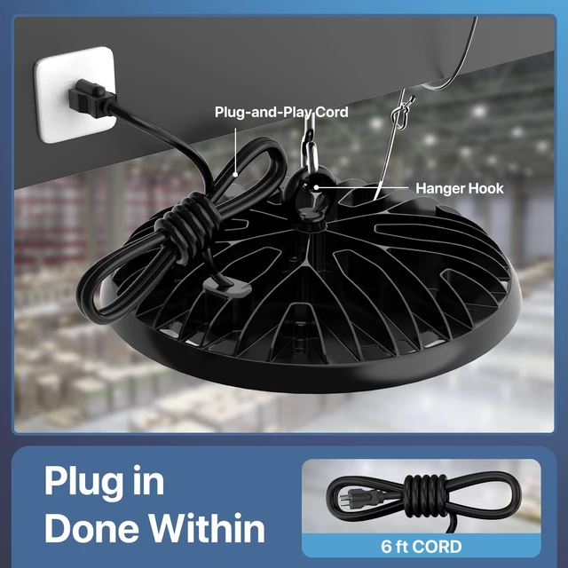 Alt view image 2 of 7 - UFO LED High Bay Light: 200W LED High Bay Lights for Shop - 26000 LM High Bay LED Light 2 Packs for Electrician ETL Listed