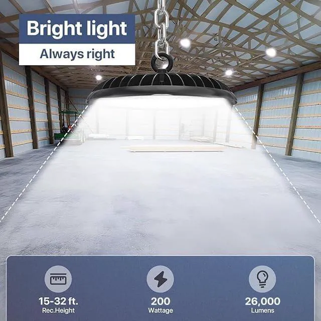Alt view image 3 of 7 - UFO LED High Bay Light: 200W LED High Bay Lights for Shop - 26000 LM High Bay LED Light 2 Packs for Electrician ETL Listed