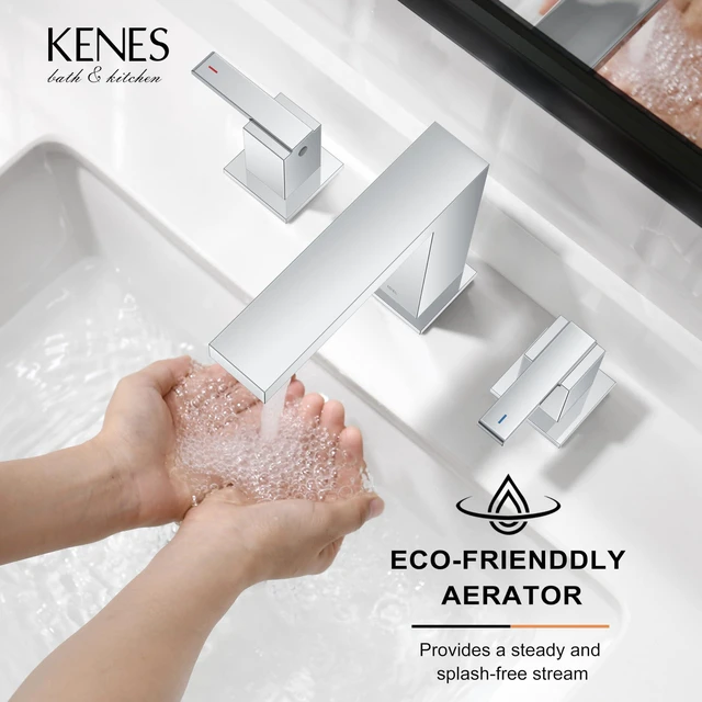 Alt view image 4 of 7 - Chrome Widespread Bathroom Faucet 2 Handle Vanity Faucet 3 Hole Bathroom Sink Faucet with Pop Up Drain & Supply Lines, Lead-Free cUPC & NSF Certified, 8 Inch Faucet for Vanity Restroom Sink