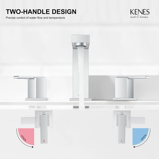 Alt view image 5 of 7 - Chrome Widespread Bathroom Faucet 2 Handle Vanity Faucet 3 Hole Bathroom Sink Faucet with Pop Up Drain & Supply Lines, Lead-Free cUPC & NSF Certified, 8 Inch Faucet for Vanity Restroom Sink